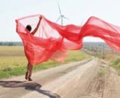Naked beautiful girl. Walk on a country road with a piece of transparent red cloth. A girl in sandals and a hot wind! https://pabloincognito.com/en/portfolio/fire-wind-xxx/