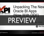 http://www.kpipartners.com/watch-unpacking-the-new-oracle-bi-apps-now-with-odi ... The new release of the Oracle BI Applications (11.1.1.7.1) now leverages Oracle Data Integrator (ODI). This huge development means that ODI can alternatively be utilized as the primary data integration tool over Informatica. ODI and its Extract-Load-Transform functionality could provide customers a setup that delivers increased performance and reduced data integration costs.nnWatch this on-demand recording to se