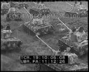 [WWII - 1943 (?), German Newsreel:Tank Battles; Captured GIs; Goebbels Speech in Tank Factory]19:01:30Tanks along road, thru forest; troops march past on road; Panzer tanks past camera - camouflaged .n00:00:31t19:02:01Tanks firing on Eastern Front, explosiontank hit.Dead Soviet tanks w/ German soldiers picking over them.n00:01:50t19:03:20LS grain fieldStukas overhead, dive bombing.Huge building explodes from bombs (?).n00:02:30t19:04:00Map showing Aachen, Arnheim, Calais, Nan