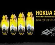 New and extremely accessible wave designs for riders who want the wave turning performance and acceleration of a Hokua blended with the stability and wave catching ease of the Mana. At 32 inches wide, the Hokua X32 models are amazingly easy to ride while ripping small to medium waves to shreds.n nThe bottom shape has a single-concave nose, a slight V in the center section and an accelerated V in the tail for looser rail-to-rail performance and acceleration in low to moderate wave speeds. The amp