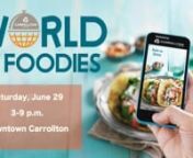 Join the City of Carrollton for a tasty adventure in Historic Downtown Carrollton (1106 S. Broadway Street) on Saturday, June 29 from 3-9 p.m. Enjoy authentic international refreshments, take time for an “Around the World” photo op, hold out a hand for a free henna design, and play some games on the Square.nnThe event is free to attend. Sample-sized food bites will be available for &#36;3, in addition to full-size portions at varying prices. For the ultimate experience, purchase a “Foodie Pass