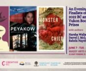 On June 7th the BC and Yukon Book Prizes and Massy Art Gallery hosted an in-person evening with the finalists of the 2022 BC and Yukon Book Prizes.nnDarrel J. McLeod (author of Peyakow), Rahela Nayebzadah (author of Monster Child), and Harsha Walia (author of Border &amp; Rule) read from their shortlisted books at Massy Art Gallery.nnFunding for the this event is thanks to Heritage Canada, Creative BC, the Government of BC and the Canada Council for the Arts. The BC and Yukon Book Prizes is also