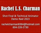 Rachel L.S. Charman has assisted with projects from high-quality studios such as DHX Media/WildBrain, ICON Creative Studio, Cinesite Vancouver, and Animal Logic, providing Shot Final, Technical Animation, and CFX work on various projects.nnPlease contact Ms. Charman for job inquiries.nnMade with Adobe Premiere Pro 2022. All shots animated in Autodesk Maya.