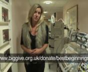 Charlie Webster explains how to support the Best Beginnings &#39;Small Wonders&#39; project by donating through the Big Give on Monday 6th December 2010 at 10.00 am. nnThis short film was shot at the Winnicot Baby Unit, London, in November 2010.It features Vicky and her baby Jacob, who wasn&#39;t due to be born until Christmas Day, but by then he will already be 13 weeks old. Vicky has learned the vital role she can play in his care, through touch and voice, skin-to-skin contact, expressing and giving bre