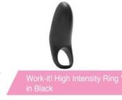 https://www.pinkcherry.com/products/work-it-high-intensity-ring-vibe-in-black (PinkCherry US)nhttps://www.pinkcherry.ca/products/work-it-high-intensity-ring-vibe-in-black(PinkCherry Canada)nnIntroducing a conveniently rechargeable version of one of Screaming O&#39;s beloved cock ring styles, the Work-It High Intensity combines a classic silicone erection enhancer with a hugely oversized stimulator and 20 (yes, 20!) modes of uniquely rumbly, deeply penetrating vibration.nnVelvety to the touch, the