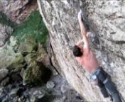 First ascent of &#39;Diamond Dogs&#39; 8c+ on the Diamond, Little Orme, N. Wales. Climber Pete Robins