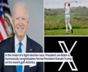 In the midst of a tight election race, President Joe Biden humorously congratulates former President Donald Trump on his recent golf victories.&#60;br/&#62;&#60;br/&#62;What Happened: President Biden took a humorous dig at former President Trump on Sunday, following Trump’s celebration of his golf tournament win at his own club, reported The Hill.