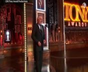 The actor and long-time critic of Donald Trump receives a standing ovation at Sunday night’s Tony awards in New York after attacking the US president on stage at Radio City Music Hall .