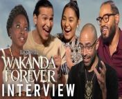 The cast of Ryan Coogler’s “Black Panther: Wakanda Forever,” including Danai Gurira (Okoye), Alex Livinalli (Attuma) Mabel Cadena (Namora), Producer Nate Moore, and the famed director himself are here to discuss making the epic Marvel sequel. Watch as they discuss filming the emotional and powerful scenes with stars Angela Bassett and Tenoch Huerta, where this film sits in the MCU’s timeline, and what’s next for the characters and Coogler himself.