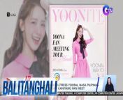 Nasa Pilipinas na si South Korean singer-actress Yoona para sa manila leg ng kaniyang fan meet.&#60;br/&#62;&#60;br/&#62;&#60;br/&#62;Balitanghali is the daily noontime newscast of GTV anchored by Raffy Tima and Connie Sison. It airs Mondays to Fridays at 10:30 AM (PHL Time). For more videos from Balitanghali, visit http://www.gmanews.tv/balitanghali.&#60;br/&#62;&#60;br/&#62;#GMAIntegratedNews #KapusoStream&#60;br/&#62;&#60;br/&#62;Breaking news and stories from the Philippines and abroad:&#60;br/&#62;GMA Integrated News Portal: http://www.gmanews.tv&#60;br/&#62;Facebook: http://www.facebook.com/gmanews&#60;br/&#62;TikTok: https://www.tiktok.com/@gmanews&#60;br/&#62;Twitter: http://www.twitter.com/gmanews&#60;br/&#62;Instagram: http://www.instagram.com/gmanews&#60;br/&#62;&#60;br/&#62;GMA Network Kapuso programs on GMA Pinoy TV: https://gmapinoytv.com/subscribe