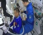 Chinese astronauts demonstrate hair cuts on aboard the Tiangong space station with a specially designed hair trimmer affixed with a vacuum to collect hair.&#60;br/&#62;&#60;br/&#62;Credit: Space.com &#124; footage courtesy: China Central Television (CCTV) &#124; edited by Steve Spaleta