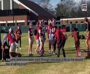 Alabama defensive backs work through individual drills on the second day of spring practice