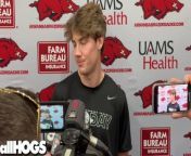 Arkansas Razorbacks kicker Cam Little after Pro Day workout where he just missed a 66-yarder, showing NFL scouts he had the leg to hit the long field goals on Wednesday at the indoor practice field at the football facility in Fayetteville, Ark.