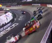 Christian Eckes in the No. 19 leads the field to the green flag to start the Truck Series race at Bristol Motor Speedway.