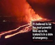 A volcano in Iceland erupted for the fourth time since December on Saturday night. It opened a fissure in the earth about 3km between Stóra-Skógfell and Hagafell mountains on the Reykjanes Peninsula. It’s believed to be the most powerful flare-up so far. Iceland is now in a state of emergency. Report by Bangurak. Like us on Facebook at http://www.facebook.com/itn and follow us on Twitter at http://twitter.com/itn