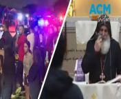 Riot police clashed with hundreds of locals outside the Wakeley Assyrian church after the 15-year-old appeared on the mass live stream stabbing toward the bishop&#39;s head multiple times.