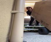 This delivery woman was assigned the challenging task of carrying a heavy box, which weighed as much as she did, up two flights of stairs. Despite finding it difficult, she tried to lift the box by reassuring herself that she loved her job. However, after only two steps, the box slipped from the trolley and tumbled down the stairs.&#60;br/&#62;&#60;br/&#62;The underlying music rights are not available for license. For use of the video with the track(s) contained therein, please contact the music publisher(s) or relevant rightsholder(s).
