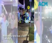A male motorbike rider is fighting for life after he collided with a bus in Towradgi on Monday, April 9, 2024. Video by Claude Spinelli