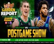 The Garden Report goes live following the Celtics game vs the Hornets. Catch the Celtics Postgame Show featuring Bobby Manning, Josue Pavon, Jimmy Toscano, A. Sherrod Blakely and John Zannis as they offer insights and analysis from Boston&#39;s game vs Charlotte.&#60;br/&#62;&#60;br/&#62;This episode of the Garden Report is brought to you by:&#60;br/&#62;&#60;br/&#62;Get in on the excitement with PrizePicks, America’s No. 1 Fantasy Sports App, where you can turn your hoops knowledge into serious cash. Download the app today and use code CLNS for a first deposit match up to &#36;100! Pick more. Pick less. It’s that Easy! Go to https://PrizePicks.com/CLNS&#60;br/&#62;&#60;br/&#62;Elevate your style game on and off the course with the PXG Spring Summer 2024 collection. Head over to https://PXG.com/GARDEN and save 10% on all apparel.&#60;br/&#62;&#60;br/&#62;Nutrafol Men! Take the first step to visibly thicker, healthier hair. For a limited time, Nutrafol is offering our listeners ten dollars off your first month’s subscription and free shipping when you go to https://Nutrafol.com/MEN and enter the promo code GARDEN!&#60;br/&#62;&#60;br/&#62;#Celtics #NBA #GardenReport #CLNS
