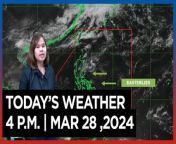 Today&#39;s Weather, 4 P.M. &#124; Mar. 29, 2024&#60;br/&#62;&#60;br/&#62;Video Courtesy of DOST-PAGASA&#60;br/&#62;&#60;br/&#62;Subscribe to The Manila Times Channel - https://tmt.ph/YTSubscribe &#60;br/&#62;&#60;br/&#62;Visit our website at https://www.manilatimes.net &#60;br/&#62;&#60;br/&#62;Follow us: &#60;br/&#62;Facebook - https://tmt.ph/facebook &#60;br/&#62;Instagram - https://tmt.ph/instagram &#60;br/&#62;Twitter - https://tmt.ph/twitter &#60;br/&#62;DailyMotion - https://tmt.ph/dailymotion &#60;br/&#62;&#60;br/&#62;Subscribe to our Digital Edition - https://tmt.ph/digital &#60;br/&#62;&#60;br/&#62;Check out our Podcasts: &#60;br/&#62;Spotify - https://tmt.ph/spotify &#60;br/&#62;Apple Podcasts - https://tmt.ph/applepodcasts &#60;br/&#62;Amazon Music - https://tmt.ph/amazonmusic &#60;br/&#62;Deezer: https://tmt.ph/deezer &#60;br/&#62;Tune In: https://tmt.ph/tunein&#60;br/&#62;&#60;br/&#62;#themanilatimes&#60;br/&#62;#WeatherUpdateToday &#60;br/&#62;#WeatherForecast&#60;br/&#62;