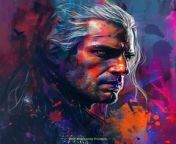Prompt Midjourney : create a vibrant pulp ink style image of the witcher