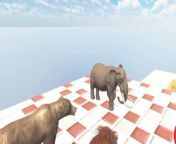 Animals crossing fountain &#124; elephants bear . loin .. Cow must wach