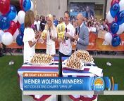 Miki Sudo and Joey Chestnut, winners of this year’s Nathan’s Hot Dog Eating Contest on Coney Island, join TODAY live on the plaza, along with quantities of the hot dogs they consumed: 41 for Miki, 72 for Joey
