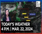 Today&#39;s Weather, 4 P.M. &#124; Mar. 22, 2024&#60;br/&#62;&#60;br/&#62;Video Courtesy of DOST-PAGASA&#60;br/&#62;&#60;br/&#62;Subscribe to The Manila Times Channel - https://tmt.ph/YTSubscribe &#60;br/&#62;&#60;br/&#62;Visit our website at https://www.manilatimes.net &#60;br/&#62;&#60;br/&#62;Follow us: &#60;br/&#62;Facebook - https://tmt.ph/facebook &#60;br/&#62;Instagram - https://tmt.ph/instagram &#60;br/&#62;Twitter - https://tmt.ph/twitter &#60;br/&#62;DailyMotion - https://tmt.ph/dailymotion &#60;br/&#62;&#60;br/&#62;Subscribe to our Digital Edition - https://tmt.ph/digital &#60;br/&#62;&#60;br/&#62;Check out our Podcasts: &#60;br/&#62;Spotify - https://tmt.ph/spotify &#60;br/&#62;Apple Podcasts - https://tmt.ph/applepodcasts &#60;br/&#62;Amazon Music - https://tmt.ph/amazonmusic &#60;br/&#62;Deezer: https://tmt.ph/deezer &#60;br/&#62;Tune In: https://tmt.ph/tunein&#60;br/&#62;&#60;br/&#62;#TheManilaTimes&#60;br/&#62;#WeatherUpdateToday &#60;br/&#62;#WeatherForecast&#60;br/&#62;