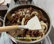 Bistek, also known as bistek tagalog or karne frita, is a Filipino dish consisting of thinly-sliced beefsteak braised in soy sauce, calamansi juice, garlic, ground black pepper, and onions cut into rings. It is a common staple in the Tagalog and Western Visayan regions of the Philippines.