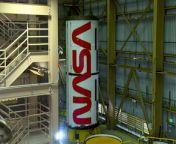 The NASA worm logo was recently painted onto the Artemis 2 solid rocket rocket booster. &#60;br/&#62;&#60;br/&#62;Credit: NASA