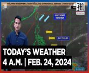 Today&#39;s Weather, 4 A.M. &#124; Feb. 24, 2024&#60;br/&#62;&#60;br/&#62;Video Courtesy of DOST-PAGASA&#60;br/&#62;&#60;br/&#62;Subscribe to The Manila Times Channel - https://tmt.ph/YTSubscribe &#60;br/&#62;&#60;br/&#62;Visit our website at https://www.manilatimes.net &#60;br/&#62;&#60;br/&#62;Follow us: &#60;br/&#62;Facebook - https://tmt.ph/facebook &#60;br/&#62;Instagram - https://tmt.ph/instagram &#60;br/&#62;Twitter - https://tmt.ph/twitter &#60;br/&#62;DailyMotion - https://tmt.ph/dailymotion &#60;br/&#62;&#60;br/&#62;Subscribe to our Digital Edition - https://tmt.ph/digital &#60;br/&#62;&#60;br/&#62;Check out our Podcasts: &#60;br/&#62;Spotify - https://tmt.ph/spotify &#60;br/&#62;Apple Podcasts - https://tmt.ph/applepodcasts &#60;br/&#62;Amazon Music - https://tmt.ph/amazonmusic &#60;br/&#62;Deezer: https://tmt.ph/deezer &#60;br/&#62;Stitcher: https://tmt.ph/stitcher&#60;br/&#62;Tune In: https://tmt.ph/tunein&#60;br/&#62;&#60;br/&#62;#TheManilaTimes&#60;br/&#62;#WeatherUpdateToday &#60;br/&#62;#WeatherForecast