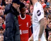 Jurgen Klopp had a wholesome reaction as he prepared to bring on Trey Nyoni in a history-making substitution on Wednesday night. &#60;br/&#62;&#60;br/&#62;Klopp watched on as his side triumphed 3-0 over Southampton in their FA Cup fifth-round clash - with Jayden Danns and Lewis Koumas finding the net to wrap up a win. &#60;br/&#62;&#60;br/&#62;Several Liverpool&#39;s youngsters were given a run out at Anfield - given the Reds&#39;mounting injury concerns - with 16-year-old Nyoni included amongst them. &#60;br/&#62;&#60;br/&#62;Nyoni was brought into the action in the 78th minute and, in doing so, became the youngest player to ever feature in the FA Cup for Liverpool. &#60;br/&#62;&#60;br/&#62;You could tell it was a big moment, not only for Nyoni but also for Klopp, who had a wide grin drawn across his face as he prepared to bring the youngster on. &#60;br/&#62;&#60;br/&#62;Footage from ITV&#39;s broadcast showed Klopp placing an arm around the teenager, laughing and patting him on the back before Nyoni entered the pitch.&#60;br/&#62;&#60;br/&#62;At 16 years, eight months, and eight days, Nyoni beat the record held by Harvey Elliott - who was the player he replaced on the night. &#60;br/&#62;&#60;br/&#62;Elliott had previously held the record after making an appearance in their 2020 FA Cup win over Everton when he was 16 years, nine months, and one day old. &#60;br/&#62;&#60;br/&#62;Afterwards, Liverpool boss Klopp compared Liverpool&#39;s young team with darts World Championship runner-up Luke Littler. &#60;br/&#62;&#60;br/&#62;&#39;It is a little bit like the new darts sensation, it is fine for tonight,&#39; said Klopp. &#60;br/&#62;&#60;br/&#62;&#39;Tomorrow, leave the boys in the corner. Everyone who is with us should have our moments, they will have more moments than we expect.&#60;br/&#62;&#60;br/&#62;&#39;Don&#39;t forget it when the transfer window opens, don&#39;t (ask for) 12 signings!&#39;&#60;br/&#62;&#60;br/&#62;Elsewhere on the night, fellow youngster Jayden Danns scored a brace before describing the occasion as a dream come true. &#60;br/&#62;&#60;br/&#62; Speaking to ITV afterward, Danns said: &#39;It&#39;s a dream come true, I&#39;ve supported the club since birth so to come on and score at the Kop end was unreal.&#60;br/&#62;&#60;br/&#62;&#39;It doesn&#39;t feel real to me, it feels like I&#39;m in a movie. I don&#39;t think I&#39;ll sleep tonight!&#39; &#60;br/&#62;&#60;br/&#62;Danns went on to reflect on his two goals, as he said: &#39;It was this lad [Elliott] who slipped me in, I saw him and thought he&#39;s got the vision and the &#39;keeper came close, so you just have to drink it.