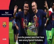 Barcelona boss Xavi congratulated his former team-mate Andres Iniesta on playing 1,000 games