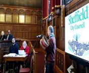 Jonny Feldman from Sheffield Coalition Against Israeli Apartheid presents a 7,500-name petition calling for support for the people of Gaza to a meeting of Sheffield city Council on March 6, 2024