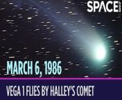 On March 6, 1986, the Soviet Union&#39;s Vega 1 spacecraft flew by Halley&#39;s Comet.&#60;br/&#62;&#60;br/&#62;Vega 1 was the first of five missions to fly by Halley&#39;s Comet in the same month. This fleet of spacecraft has been called the &#92;