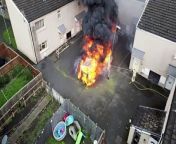 Dramatic footage shows firefighters tackling a huge blaze that broke out on Telford Place in Hunslet, Leeds, on March 17.&#60;br/&#62;&#60;br/&#62;West Yorkshire Police has confirmed that the incident is being treated as arson and an investigation has been launched.&#60;br/&#62;&#60;br/&#62;Footage: LS Drone/Scott Moss.