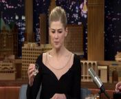 Rosamund Pike and Jimmy take turns saying random words, and the first person to stumble, blank or repeat a word has to take a shot.