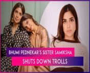 Actress Bhumi Pednekar&#39;s sister, Samiksha Pednekar, gave a befitting reply to trolls who accused them of undergoing plastic surgery. Samiksha had posted a video of her and Bhumi doing fun makeup session, but soon after, a bunch of negative comments surfaced, alleging that they both had the same plastic surgeon. In the video, they could be seen applying lipstick and doing final touch-ups while posing for the camera. However, shortly after Samiksha posted it on Instagram, a section of netizens started trolling the duo, ridiculing them for going under the knife.&#60;br/&#62;