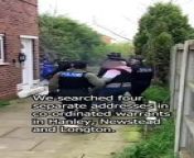 Dramatic video shows officers complete a number of early morning raids where police say they found class A drugs and a machete.