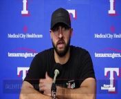Texas Rangers outfielder Joey Gallo discusses hitting the first home run at Globe Life Field and where he is at the plate after a two-week delay after testing positive for COVID-19.