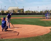 Texas Rangers pitcher Joe Barlow faces outfielder Nick Solak in a live bullpen session at the club&#39;s spring training facility in Surprise, Arizona on February 18, 2020.