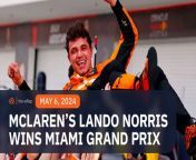 McLaren’s Lando Norris wins the Miami Grand Prix on Sunday, May 5,holding off Red Bull’s triple world champion Max Verstappen for his first Formula One victory.&#60;br/&#62;&#60;br/&#62;Full story: https://www.rappler.com/sports/results-lando-norris-miami-grand-prix-may-5-2024/