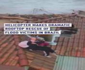 Dramatic video from Brazil captured the moment flood victims trapped on the roof of a home were rescued by military police.&#60;br/&#62;&#60;br/&#62;The Rio Grande do Sul military police rescued the couple after heavy rains turning surrounding areas into a river.&#60;br/&#62;&#60;br/&#62;Brazil&#39;s southernmost state government declared a state of public calamity to handle the dramatic situation.&#60;br/&#62;&#60;br/&#62;The storms, which have caused the greatest devastation in the state in recent years, also left 60 people missing and 10,242 displaced in 154 cities, according to Rio Grande do Sul&#39;s civil defense.