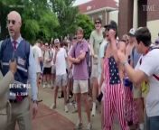 Video footage of a student making racist gestures, seemingly imitating a monkey, toward a Black woman who was part of a scheduled pro-Palestinian protest at the University of Mississippi, colloquially known as Ole Miss, went viral last week, and on Sunday a fraternity announced that it had removed one member from its chapter at the school over the incident.