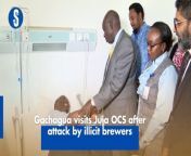 Deputy President Rigathi Gachagua visits Juja Police Station OCS, Chief Inspector John Misoi, who is receiving treatment at Avenue Hospital in Thika town following an attack by brewers and sellers of illicit alcohol in Kiambu. https://shorturl.at/ENRX7
