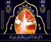 #quranfull #para22 #quran&#60;br/&#62;Para/Juzz 22(ومن یقنت)consists on Surat al-Ahzab continued, Surat al-Saba – the Kingdom of Saba, Surat al-Fatir; the Originator of The Universe and surah yaseen. juzz 22 starts with the Surat al-Ahzab continued and The Surah ends by clarifying the purpose and meaning of human life, the proper use of “free will” and “moral responsibility”. How we fulfil this responsibility will determine our eventual fate, Hell or Heaven. Juz 22 continues with Surat al-Saba. The central theme is the evidence for the resurrection. The scenes of Judgement Day are described vividly. Allah’s Glory and Power are emphasised as humanity will stand in the Divine court. Dawud and Sulayman were gifted by Allah. They were appreciative so, Allah rewarded them even more. By contrast, the people of Saba, who were blessed with a dam, dykes, fertile land and economic prosperity, were ungrateful. Thus inviting Divine retribution. The dam burst and the overwhelming flood destroyed everything in its wake. This devastated the agricultural land and that left them impoverished. Since the Makkans were familiar with this story the Quran doesn’t give too much detail. The outline of a conversation between disbelievers on Judgement Day reveals the horrific scene. At the end the Messenger ﷺ is proclaimed as a prophet for all humanity: “We sent you to all the people as the messenger of good news and a warner, but most people do not know this.” (28). This is the declaration of the universality of Islam.Juz 22 continues with Surat al-Fatir. This is an early Makkan Surah. The central theme is Allah’s countless gifts: the wonders of His creation in nature are a manifestation of his Kindness.The Makkan people were stubborn in their denial of the Prophet ﷺ, so he is reassured, this is the wretched face of humanity.The three grades of believers are described in this verse: “Some wronged themselves, others were good and some by the grace of Allah were foremost in good works,” (32). To clarify, the three groups of believers are the “zalim” who make mistakes and are careless about their duties. The “muqtasid”, or the moderates who fulfil religious obligations and avoid the forbidden but are slow with regards to voluntary activities. And thirdly, the “al-sabiq”, the committed who seek the pleasure of Allah, avoid worldly luxuries and never forget Allah. This invites us to reflect on our own condition and to assess ourselves. Which one are you? Juzz 22 then ends with starting verses of Surah Yaseen that is the Heart of Quran.#quranfull #qurankareem #quranpak&#60;br/&#62;#quranfull #qurankareem #quranpak #qurantranslationinenglish#quran #qurantranslation #para22 #juz22 #sopara 22